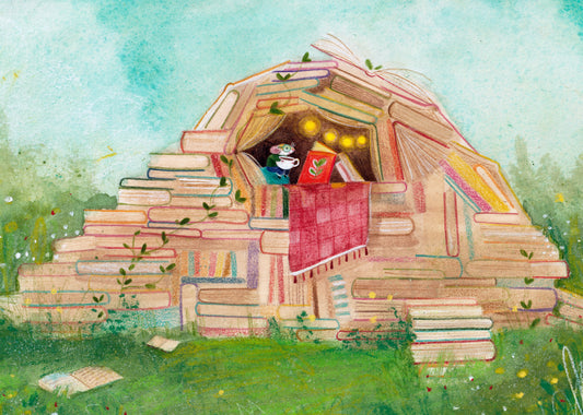 A Cozy Book Nook • medium art print
