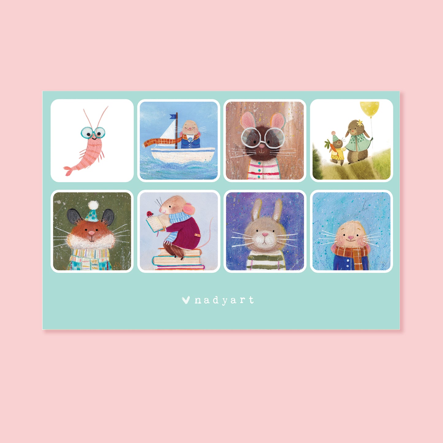 Cute Characters Sticker Sheet - Turquoise Edition