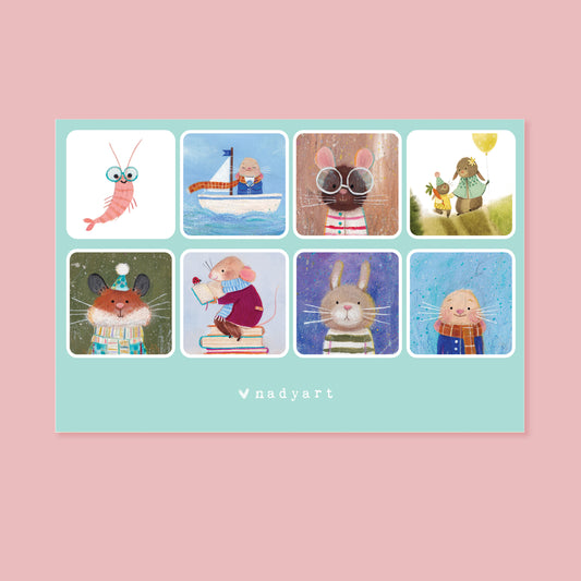Cute Characters Sticker Sheet - Turquoise Edition
