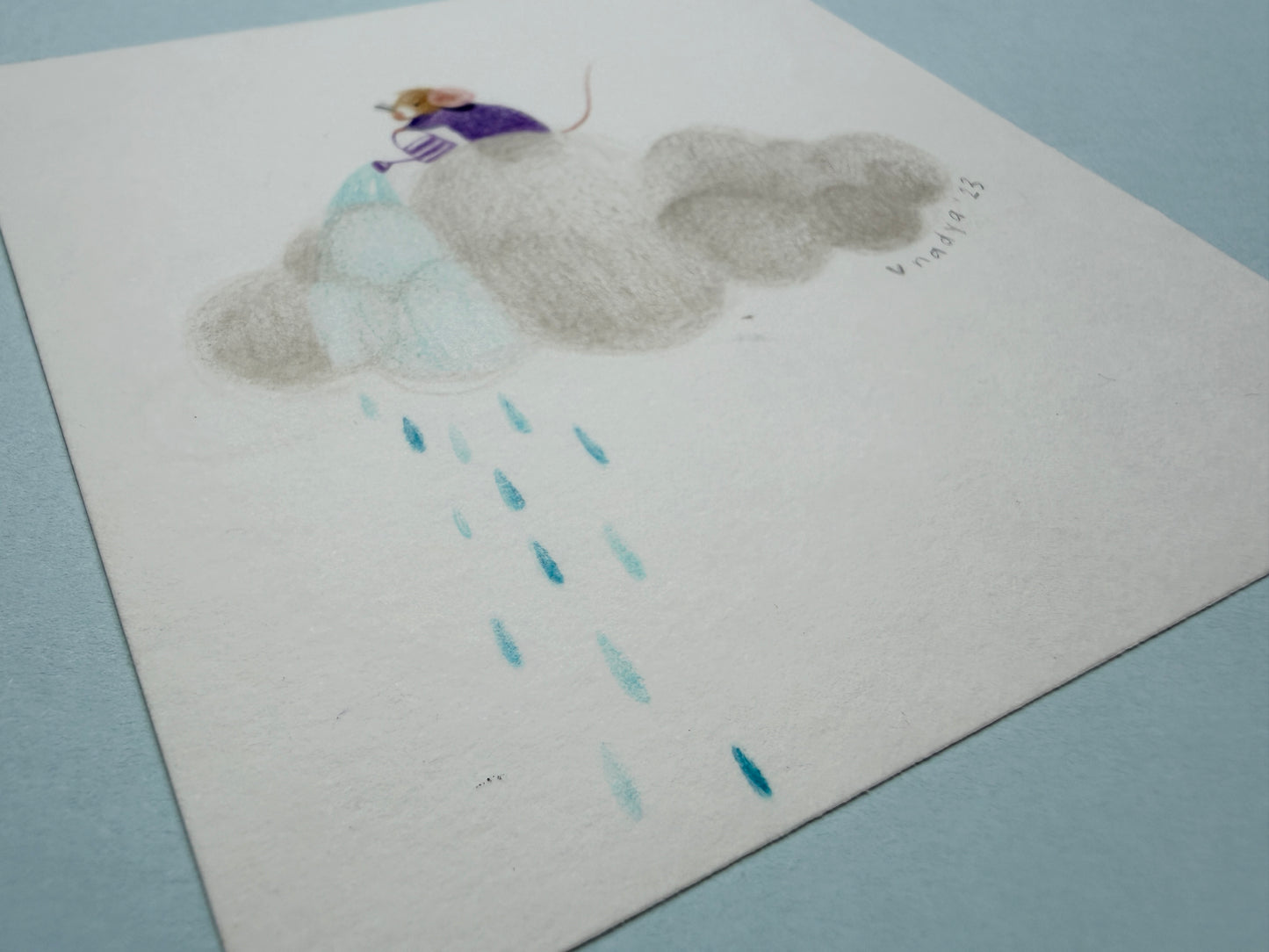 Rainy day • Original signed color pencil drawing