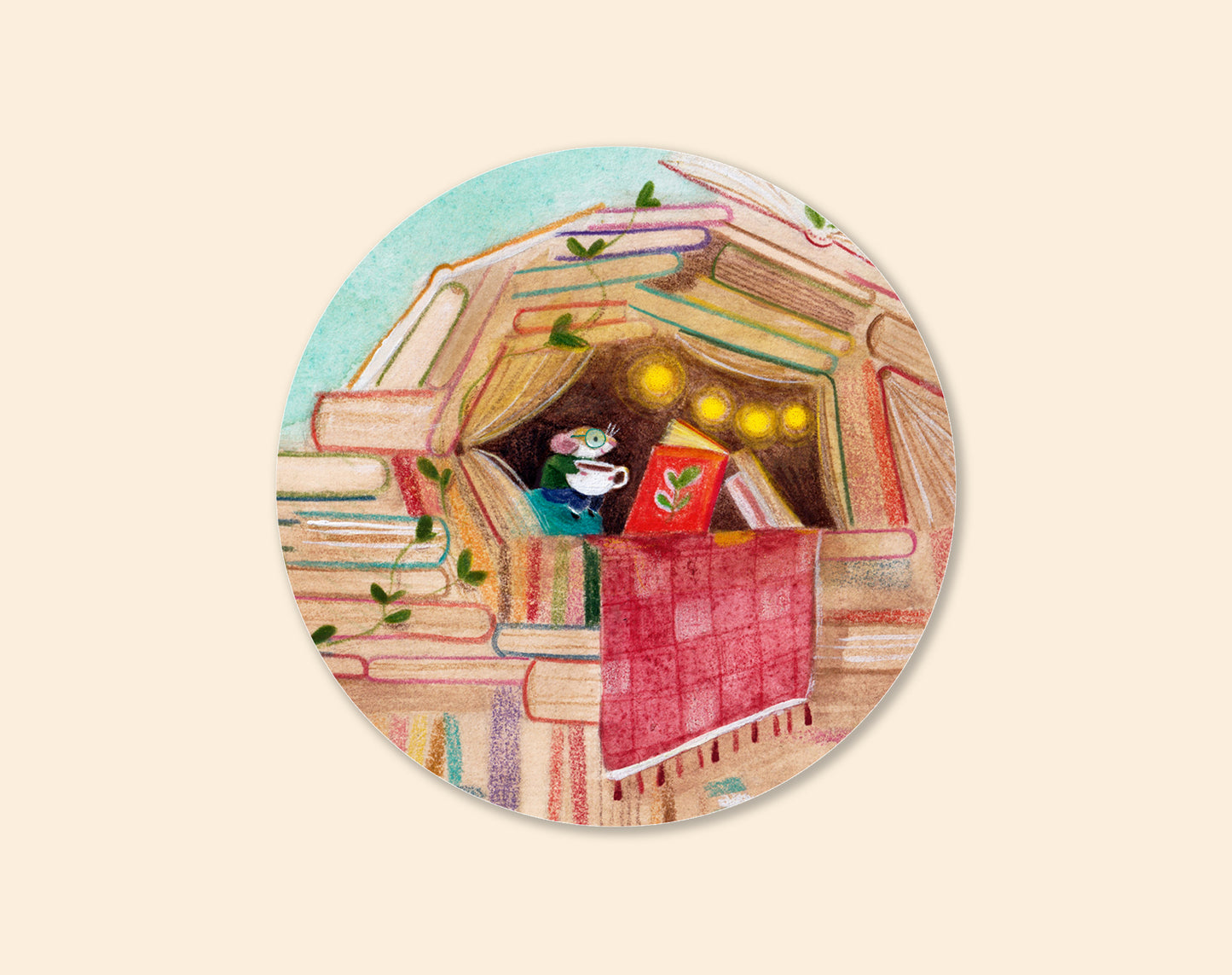 A cozy book nook • Vinyl Sticker